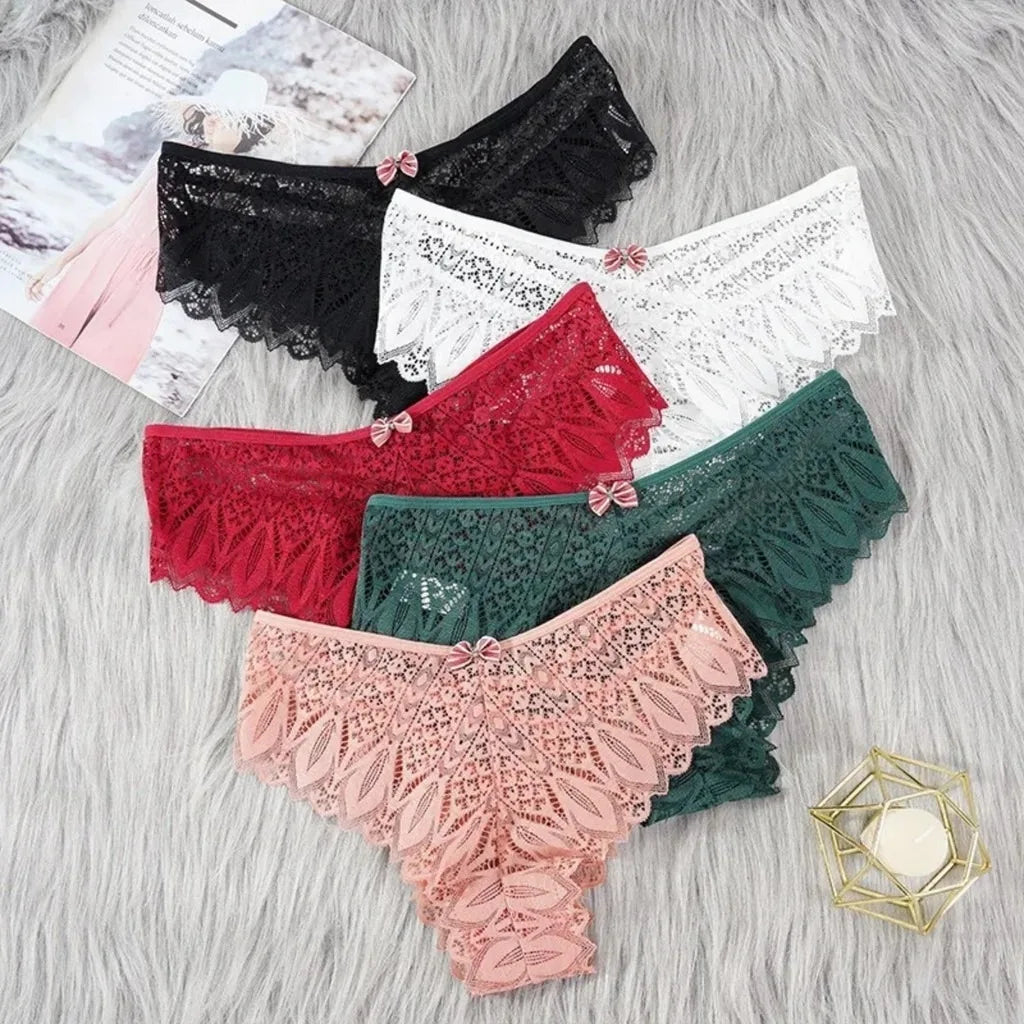 3pcs Women Panties Hollow Out Mid Waist Lace Panties Seamless Tummy Control Cross Sexy Briefs S-XL Underwear