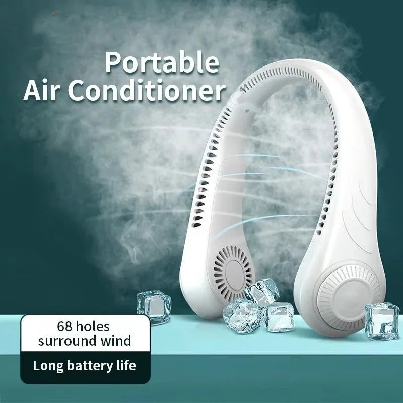 2023 Portable Neck Fan 4000mah Rechargeable USB Leafless Air Conditioner Bladeless Fans Hanging Neck Cooler For Summer