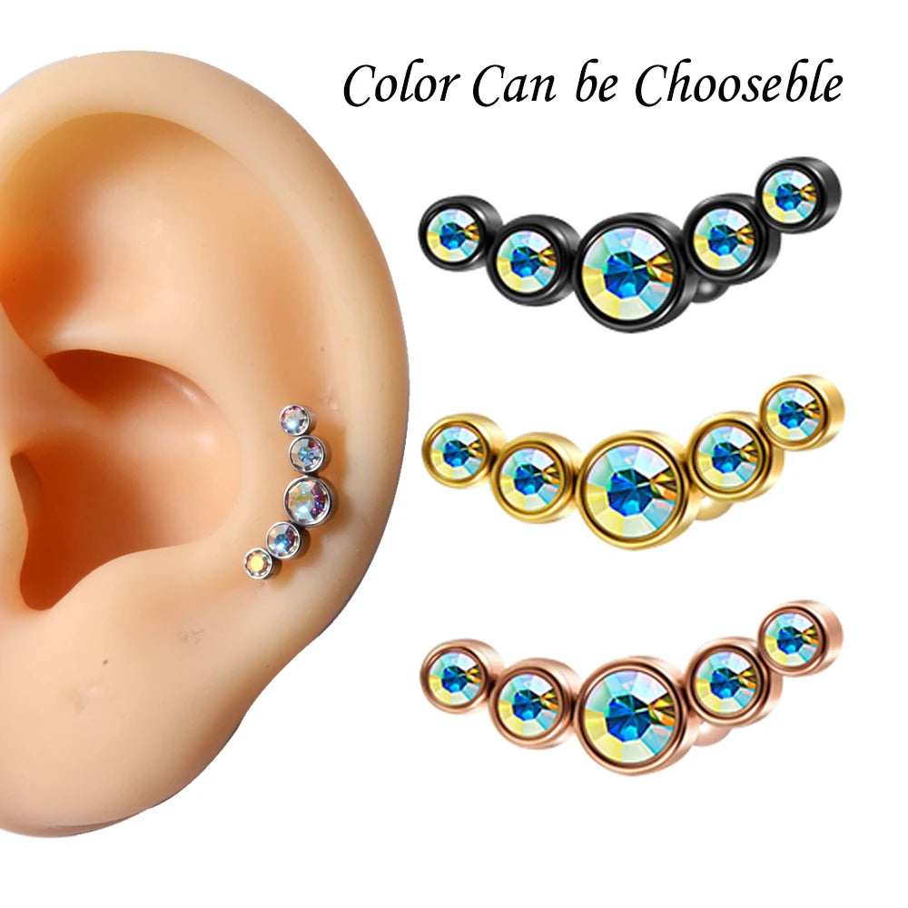1PC Surgical Steel Multicolor 5 Crystal Opal Ear Tragus Cartilage Earrings Zircon Cluster Ear Helix Daith Lobe Piercing  Jewelry