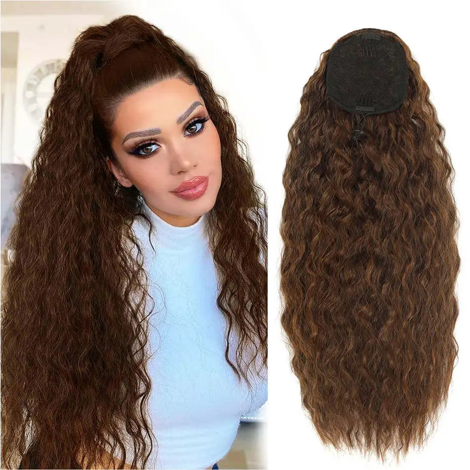Alana Synthetic Long Curly Wavy Ponytail Hair Extension 613# Drawstring Hairpieces for Women Blond Fake Pony Tail