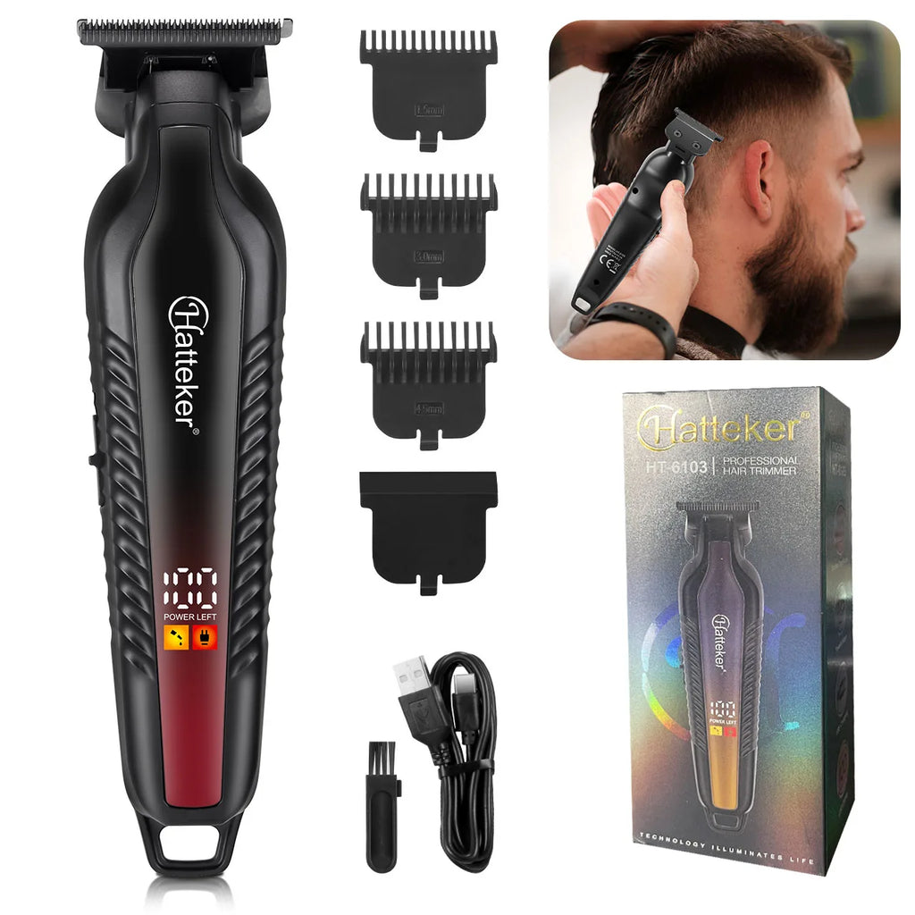 Hatteker Gradient Hair Clipper Professional Hair Salon LCD Digital Display Edge Trimming Rechargeable Taper Men's Home Haircut