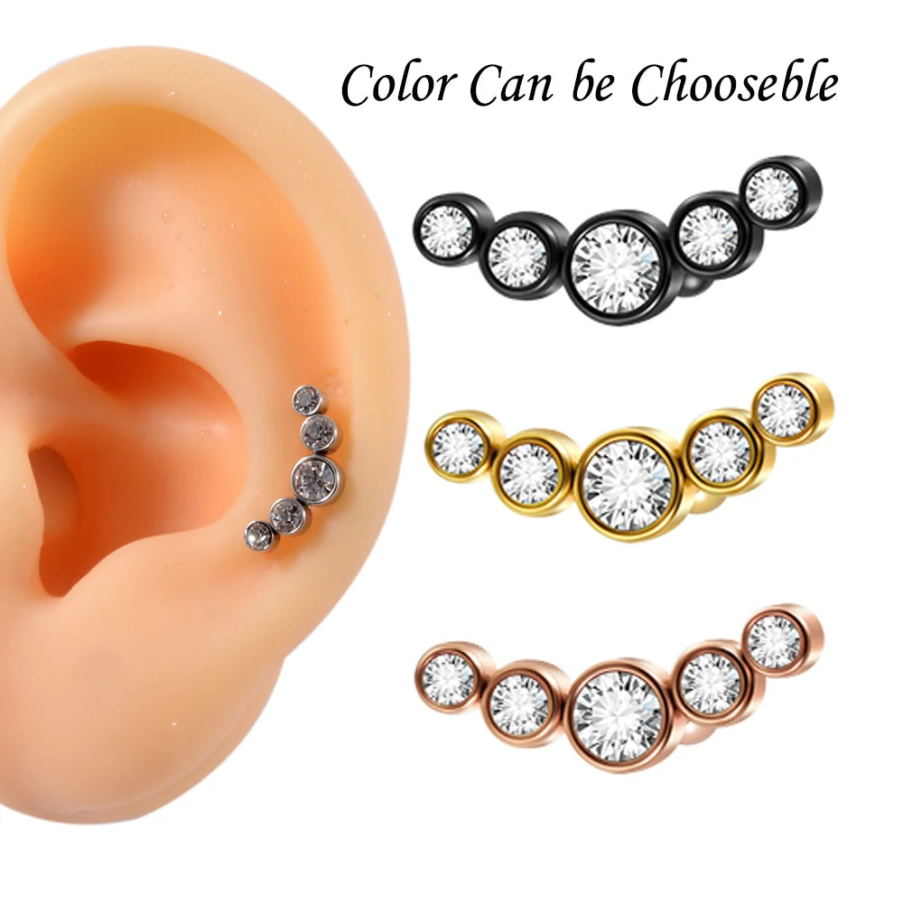 1PC Surgical Steel Multicolor 5 Crystal Opal Ear Tragus Cartilage Earrings Zircon Cluster Ear Helix Daith Lobe Piercing  Jewelry