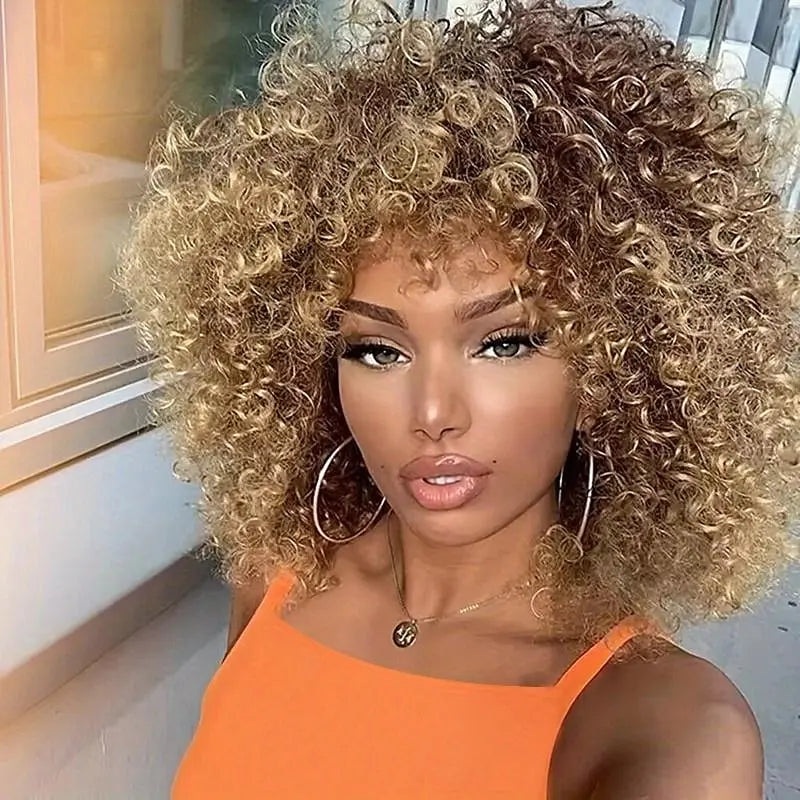 Soft And Stylish 14 Inch Blonde Afro Curly Wig For Women - For 70s And Kinky Curly Hair  Synthetic For Long-Lasting Wear