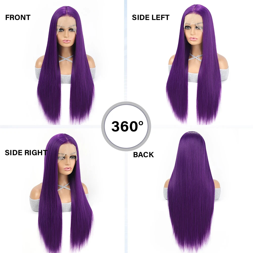 13X4 HD Lace Front Straight Wig Invisible Transparent Frontal Wig Long Straight PrePlucked Hairline Swiss-Lace Synthetic Wigs  (