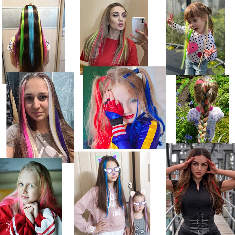 Synthetic Clip In Hair Extensions 20Inch 57Colors One Hairpiece Clip In Hair Extensions Ombre Long Straight Fake Hairpieces