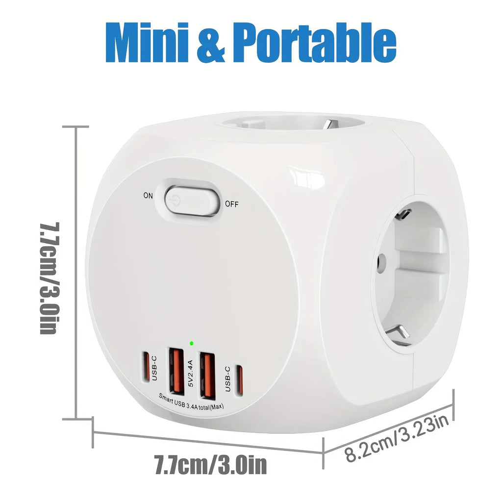 4000W EU Plug Power Strip Cube with 4 Outlets 4 USB Ports European Multiple socket adapter Wall charge ON/OFF Switch for home