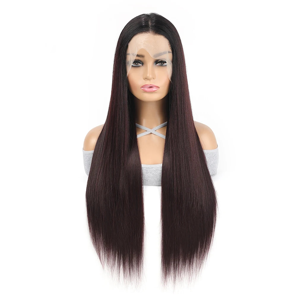13X4 HD Lace Front Straight Wig Invisible Transparent Frontal Wig Long Straight PrePlucked Hairline Swiss-Lace Synthetic Wigs  (