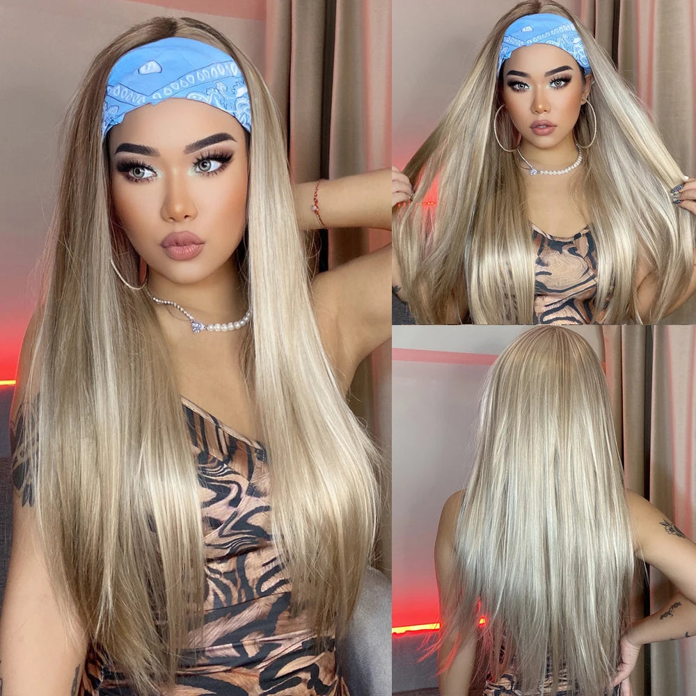 ALAN EATON Cosplay Silver Gray Synthetic Wig for Women Natural Long Silk Straight Wigs With Bangs for Women Girl Heat Resistant