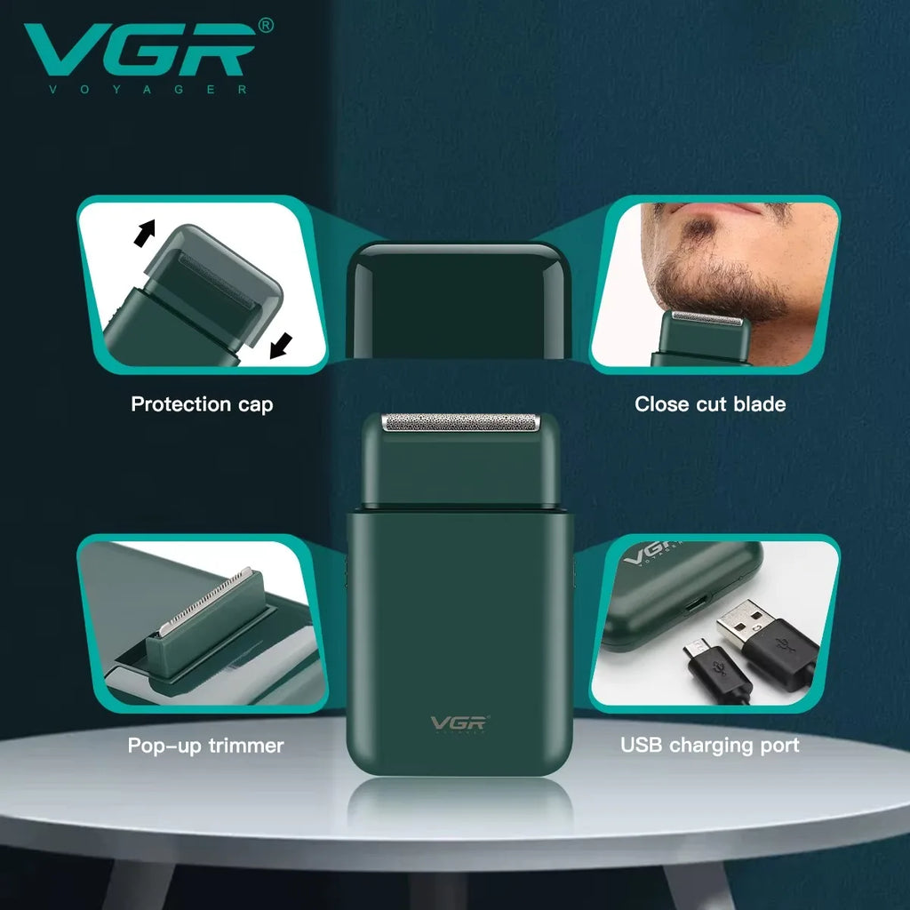 VGR Face Shaver Professional Beard Trimmer Rechargeable Metal Razor Mini Electric Beard Trimmer Portable Beard Trimmer Men V-082