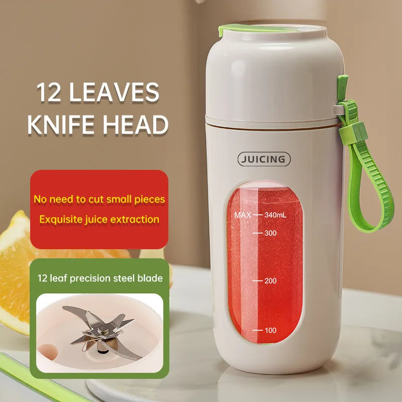 Portable Electric Juicer Cup 350mL for Smoothies Shaved Ice Juices12 Blade Stainless Steel Blender with Wireless Charging