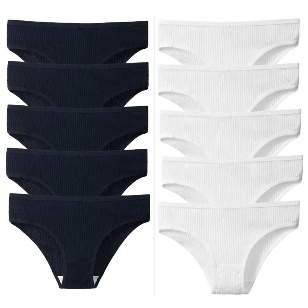 10Pcs/Set Solid Ribbed Seamless Sexy Panties Pure Cotton Breathable Underwear Low Waist Hip-covered Briefs Lingerie Wholesale