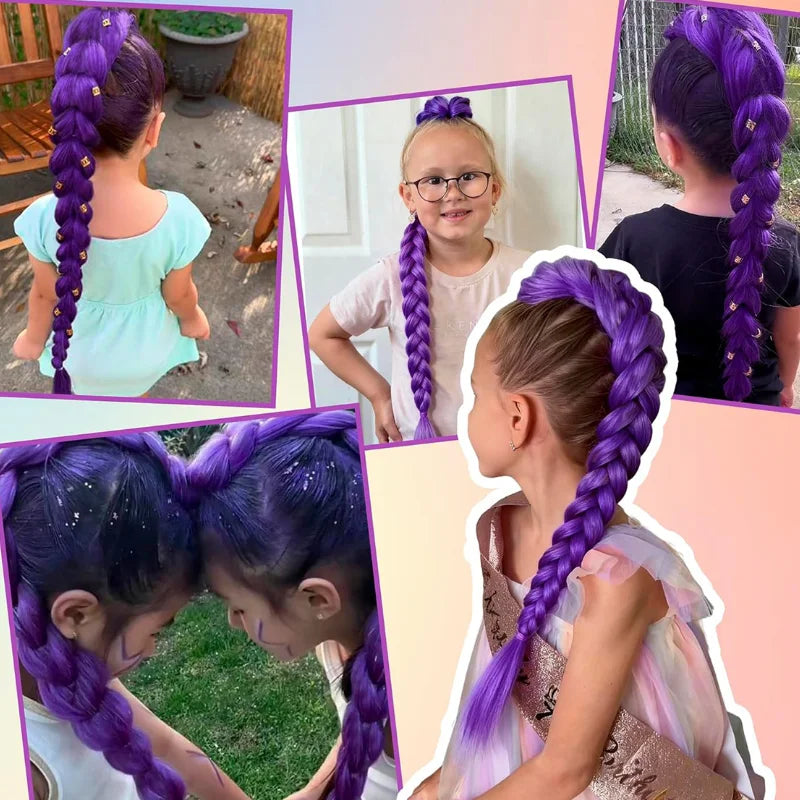 Movie Purple 26inch Heat-resistant Synthetic Wig Braided Hair Accessory Clip On Hairstyle Decoration For Girl Women Cosplay Prop