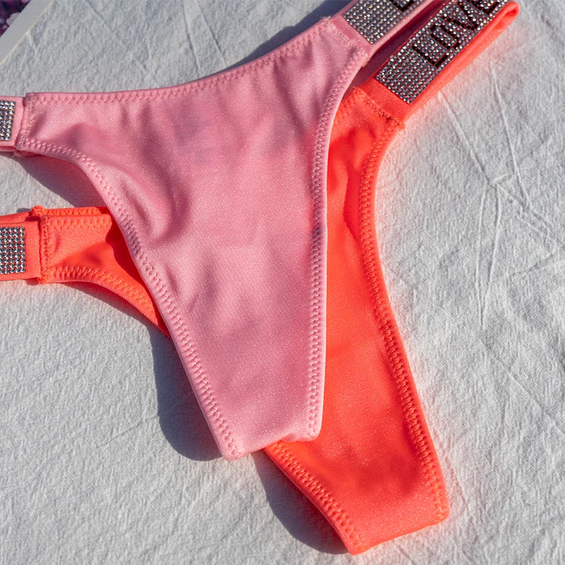 Sexy Panties G-string Sports Women Thong T-back Fitness Secret Rhinestone Sexy Lingerie Letter Diamonds Female Underwear