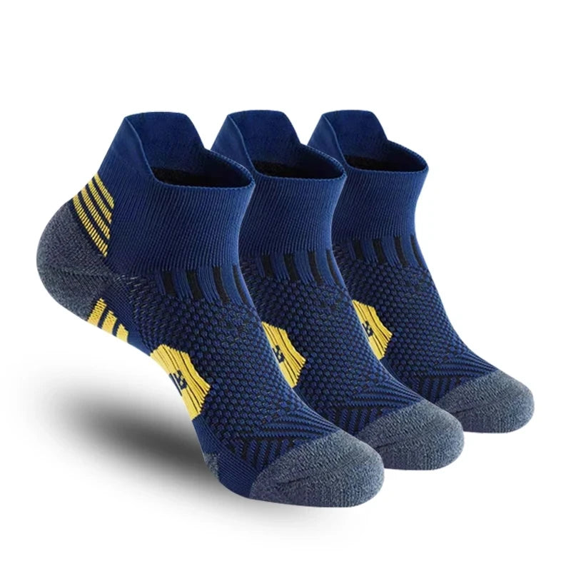3 Pairs Professional MEN'S Sports Socks Outdoor Running Fitness Climbing Thick Quick Drying Towel Short Socks for Man 39-45
