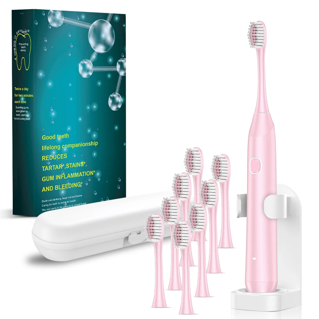 Electric Toothbrush for Adults Rechargeable with 6 Modes Smart Timer Sonic Toothbrush with 8 Brush Heads Travel Case