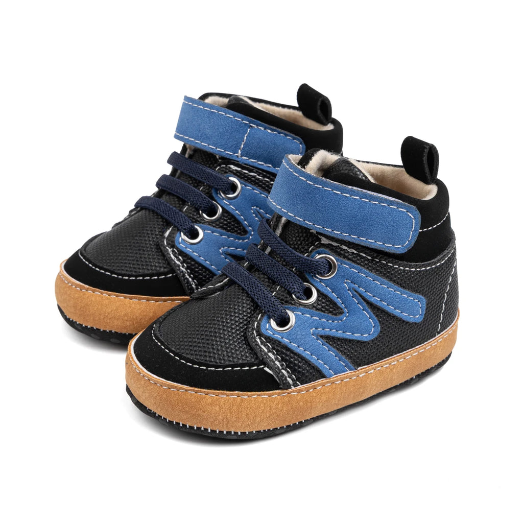 Autumn Winter Baby Boys Shoes High Tops Striped Casual Sneakers Fashion Versatile First Walkers Toddler Cotton Anti-slip Sole