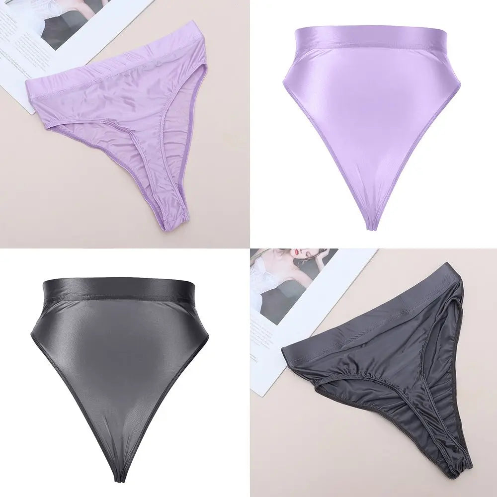 1PC M-XXL Design Women's Silky Shiny Sexy G-string High Waist Ultra-thin Satin Luster Sheer See Through Panties