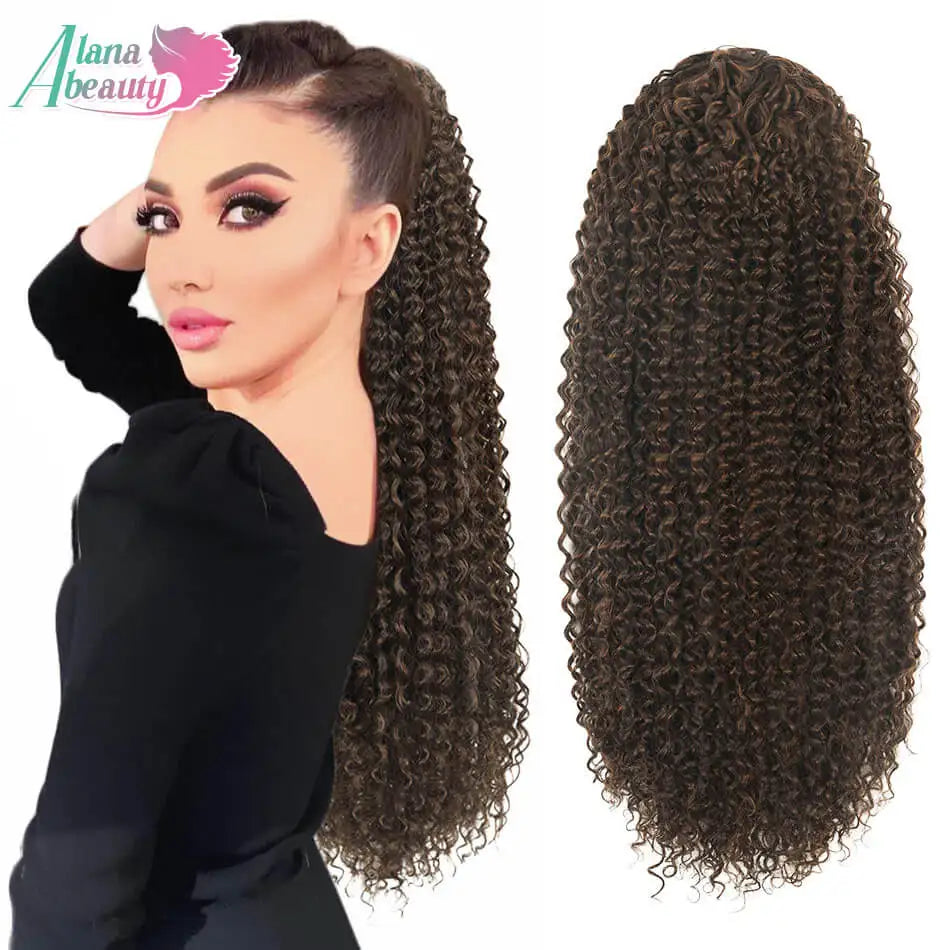 Alana Synthetic Long Curly Wavy Ponytail Hair Extension 613# Drawstring Hairpieces for Women Blond Fake Pony Tail