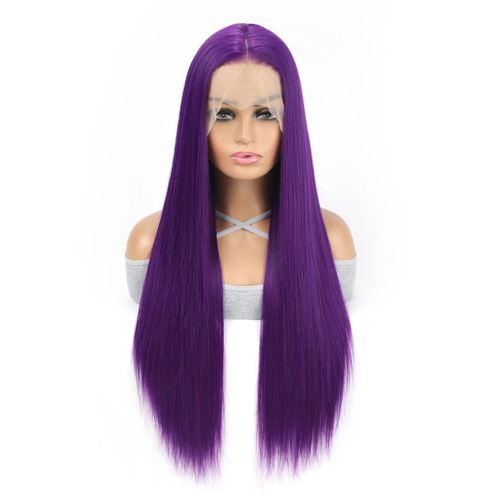 13X4 HD Lace Front Straight Wig Invisible Transparent Frontal Wig Long Straight PrePlucked Hairline Swiss-Lace Synthetic Wigs  (