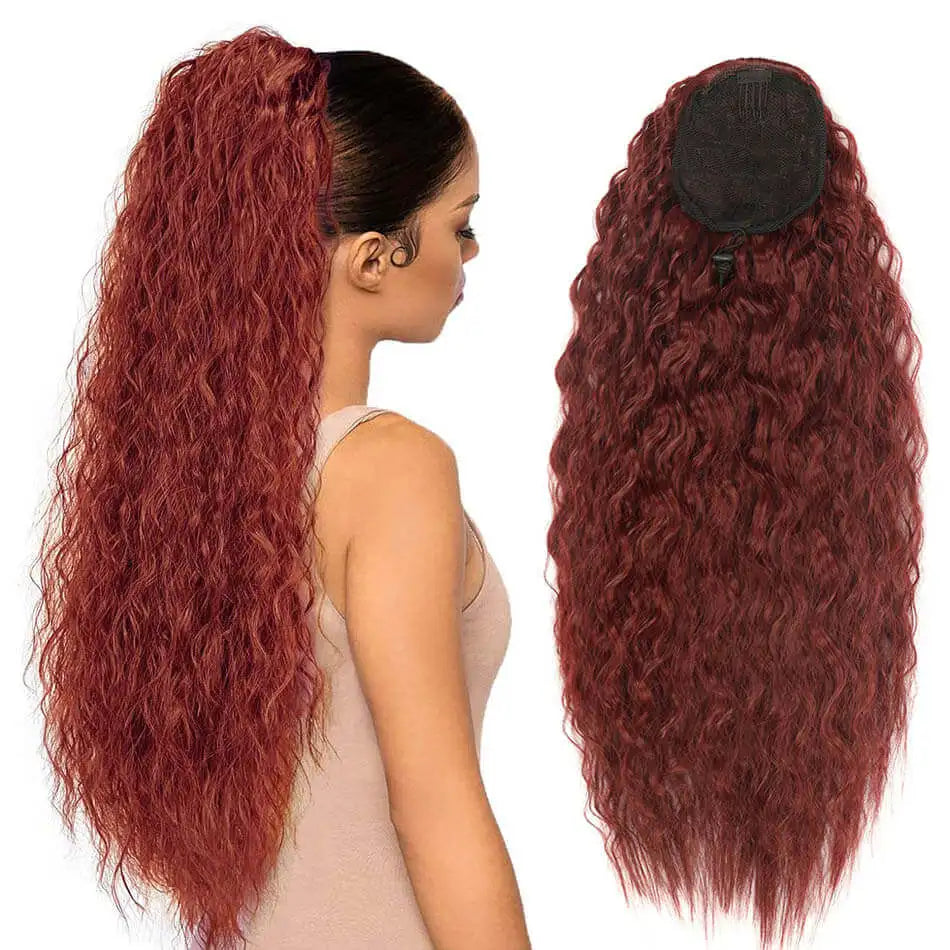 Alana Synthetic Long Curly Wavy Ponytail Hair Extension 613# Drawstring Hairpieces for Women Blond Fake Pony Tail