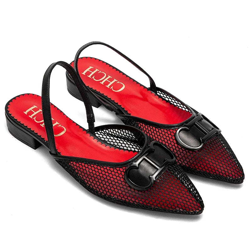 2025Women's Shoes Fashion Classic Pointed Design Female Commuting Flat Shoes Summer Popular Hollow Design Ladies Low Heel Shoes