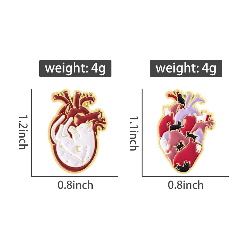 Cartoon Cat Heart Organs Enamel Pins Funny Cute Cat Human Organs Metal Brooches Backpack Lapel Badge Jewelry Gifts for Friends