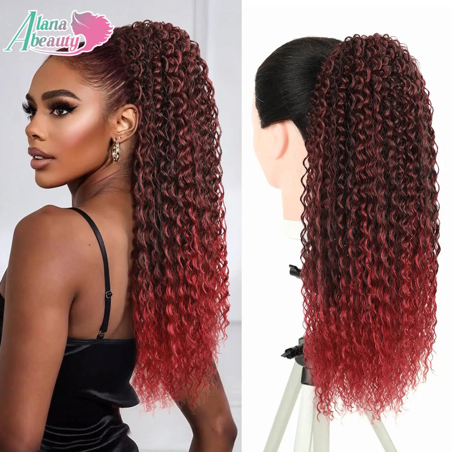 Alana Synthetic Long Curly Wavy Ponytail Hair Extension 613# Drawstring Hairpieces for Women Blond Fake Pony Tail