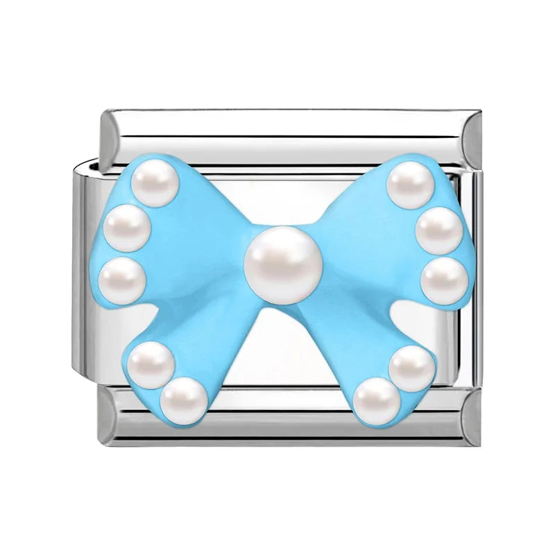 2025 Wholesale 3D Colorful Bows Flowers Love Heart Italian Charm Link fit 9mm Stainless Steel Jewelry DIY Making Bracelets Gifts