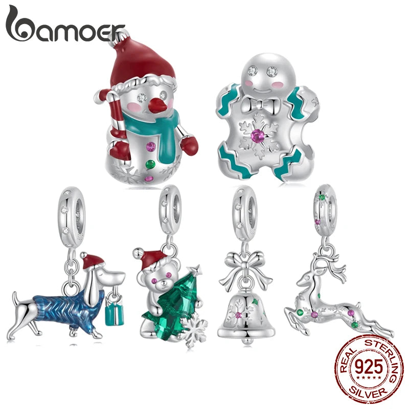 BAMOER Solid 925 Sterling Silver Xmas Series Charm Bead fit Original Bracelet DIY Bamoer Charm for Jewelry Making Christmas Gift
