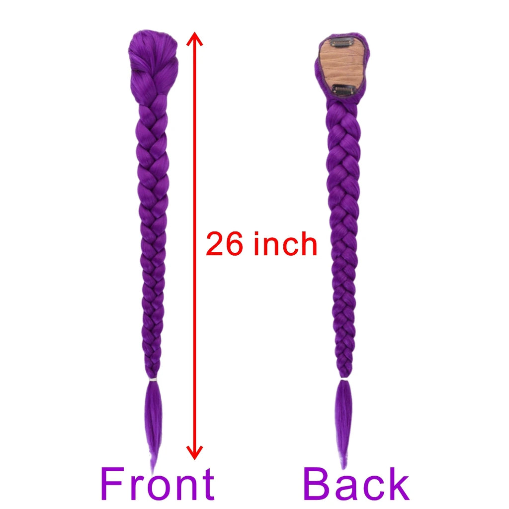 Movie Purple 26inch Heat-resistant Synthetic Wig Braided Hair Accessory Clip On Hairstyle Decoration For Girl Women Cosplay Prop