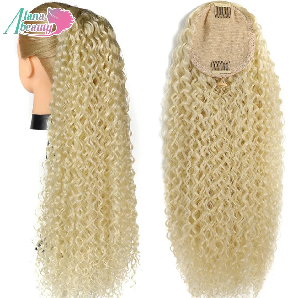 Alana Synthetic Long Curly Wavy Ponytail Hair Extension 613# Drawstring Hairpieces for Women Blond Fake Pony Tail